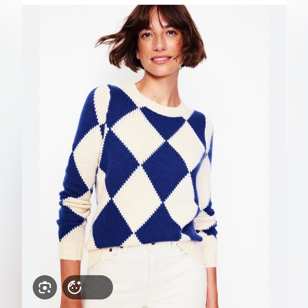 Boden Blue and White Argyle Sweater